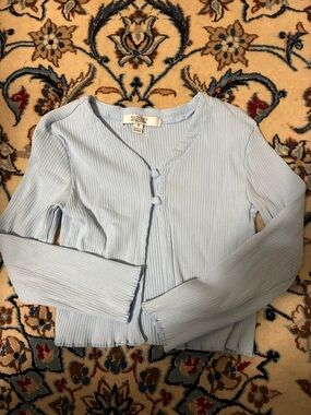 Badgley Mischka Light Blue Ribbed Button Cropped Cardigan